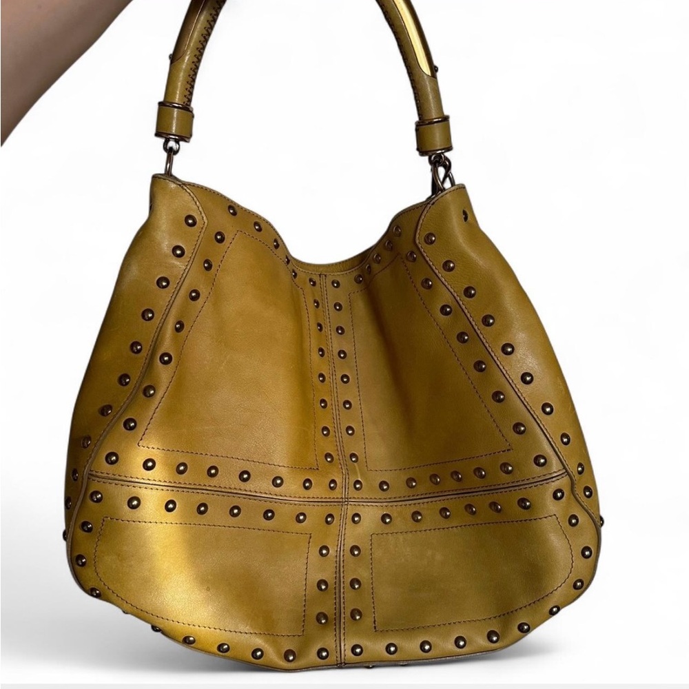 Burberry Yellow Gold Studded Hobo Bag - Picture 3 of 6